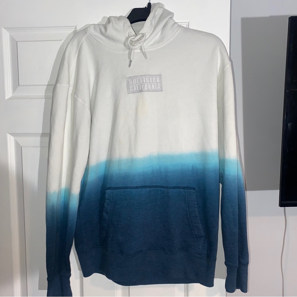 Hollister Men's Blue and White Hoodie